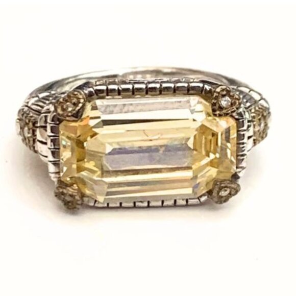 Judith Ripka JR Two 18K and Sterling Canary Crystal Ring - Picture 2 of 7